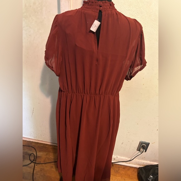 Torrid MIDI Chiffon Mock Neck Skater Dress - Picture 2 of 3